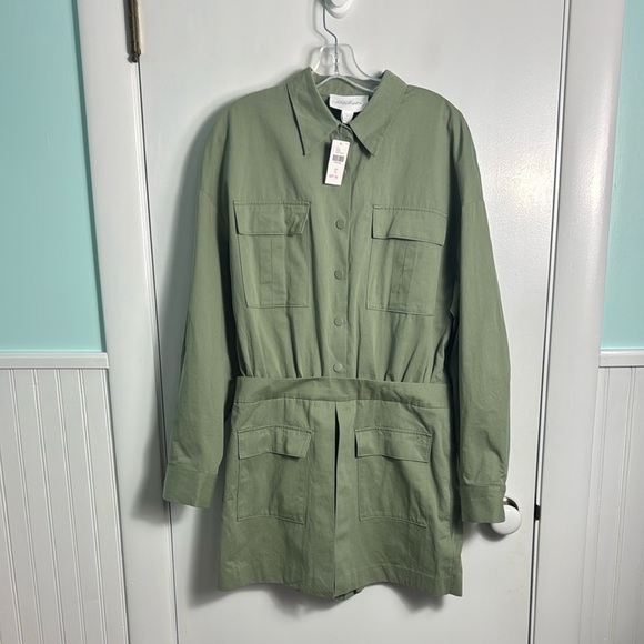 NWT Anthropologie Mare Mare Long-Sleeve Utility Romper Moss Green Size Large - Picture 2 of 12